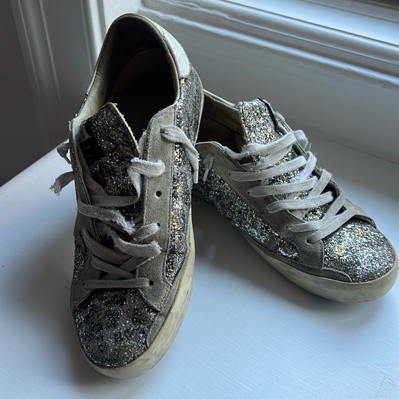 Golden Goose Animal Print Silver Gold Glitter Superstar Sneakers Sz. 38/8 - Picture 3 of 10